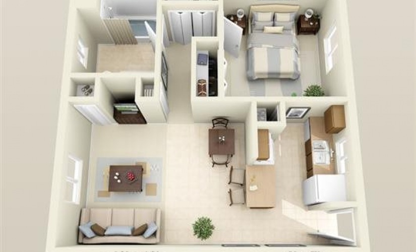 1 bed, 1 bath floor plan